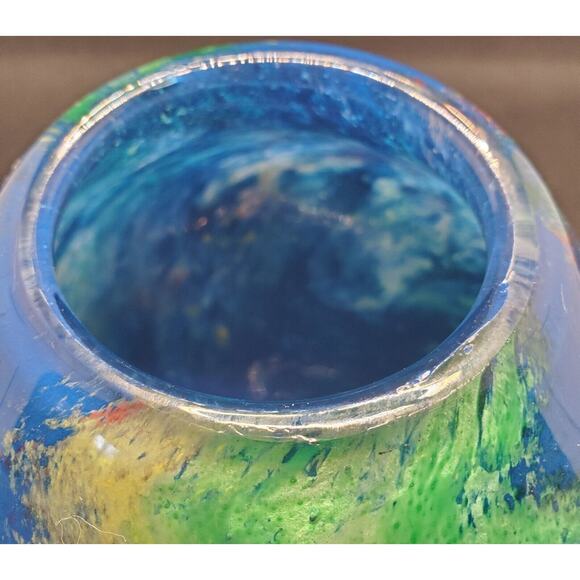 Crate & Barrel Blue Green Multicolored Abstract Vase With Red Motiff. Art Glass - Picture 5 of 6
